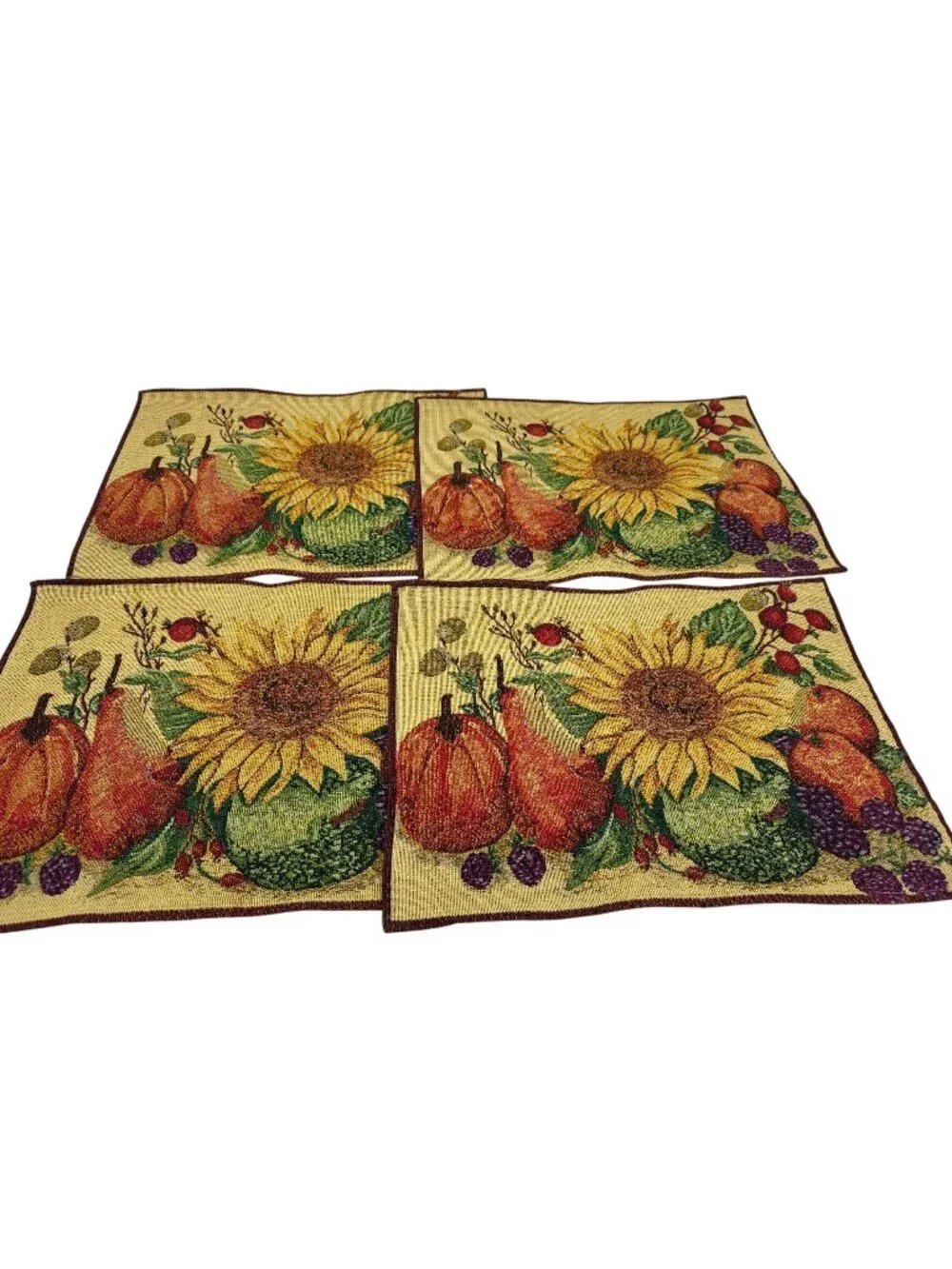 Set Of 4 Autumn Harvest Tapestry Placemats Multicolor Rectangle Table Decor
